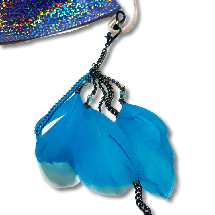 Blue Feather Convertible Mask/Glasses Chain - Midnight Studio Convertible Mask Chain
