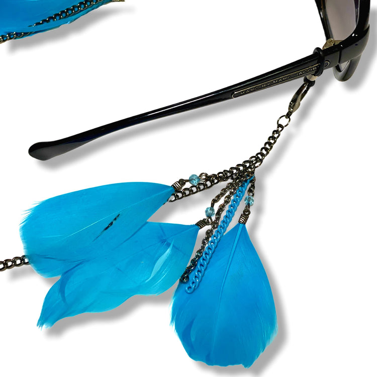Blue Feather Convertible Mask/Glasses Chain - Midnight Studio Convertible Mask Chain