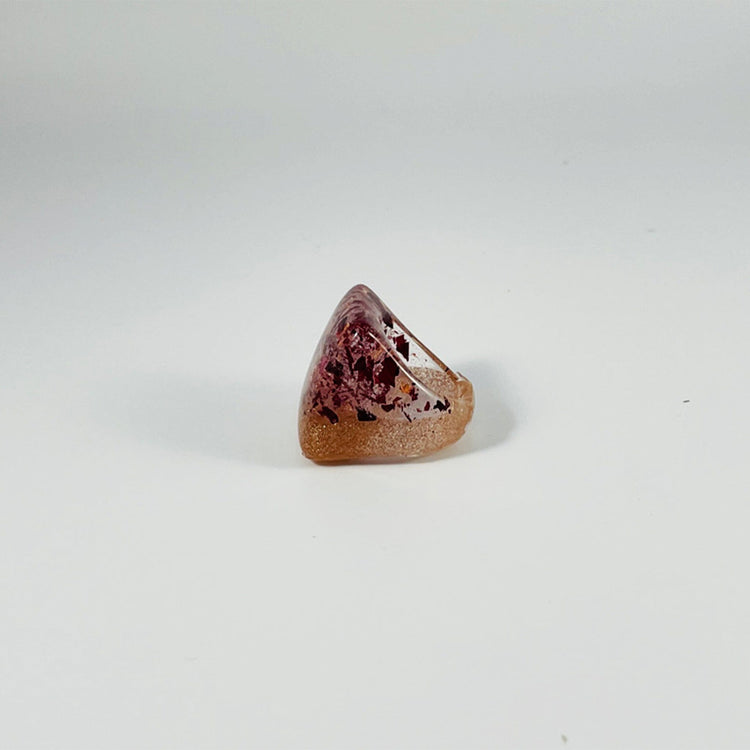 Chunky Square Ring with Rose Petals and Holo Gold Glitter - Midnight Studio Rings