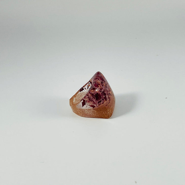 Chunky Square Ring with Rose Petals and Holo Gold Glitter - Midnight Studio Rings