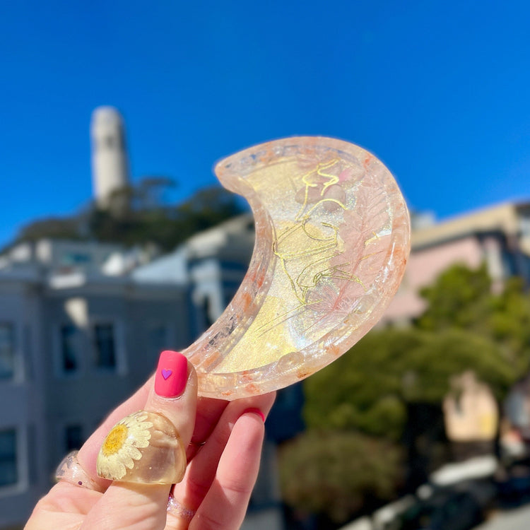 Floral Goddess Moon Tray with Real Crystals Tray Midnight Studio