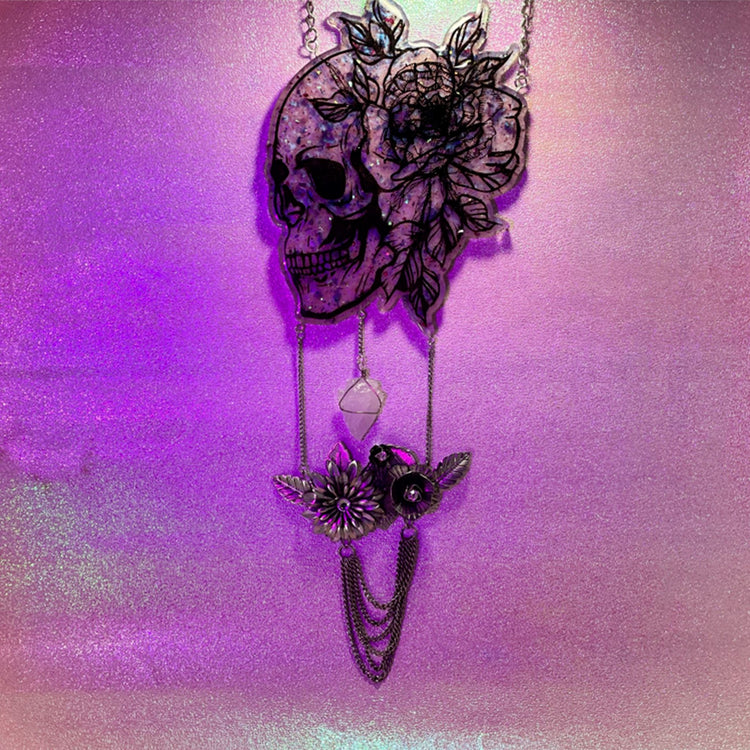 Floral Skull Hanging - Midnight Studio Suncatchers