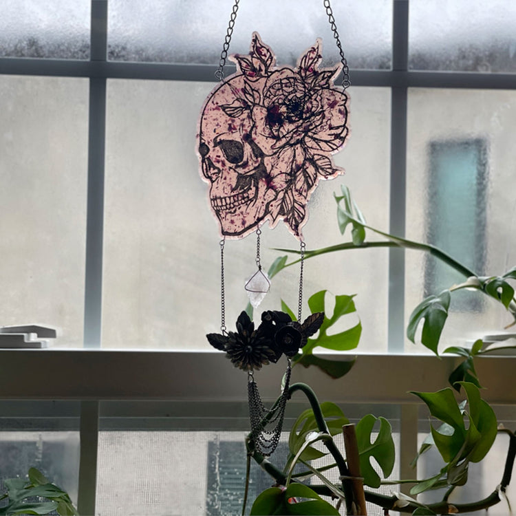 Floral Skull Hanging - Midnight Studio Suncatchers