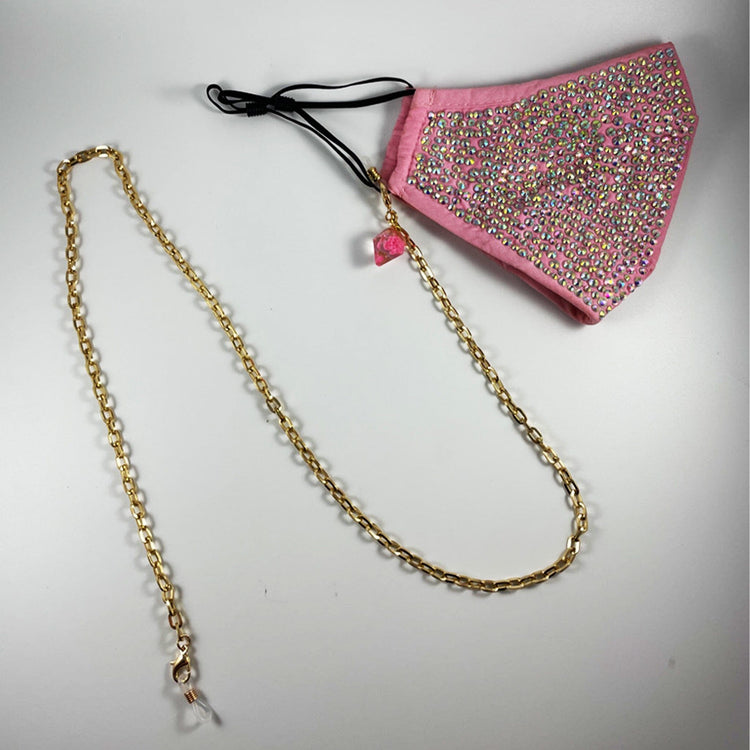 Gold Mask Chain with Floral Diamond Charm - Midnight Studio Mask Chain