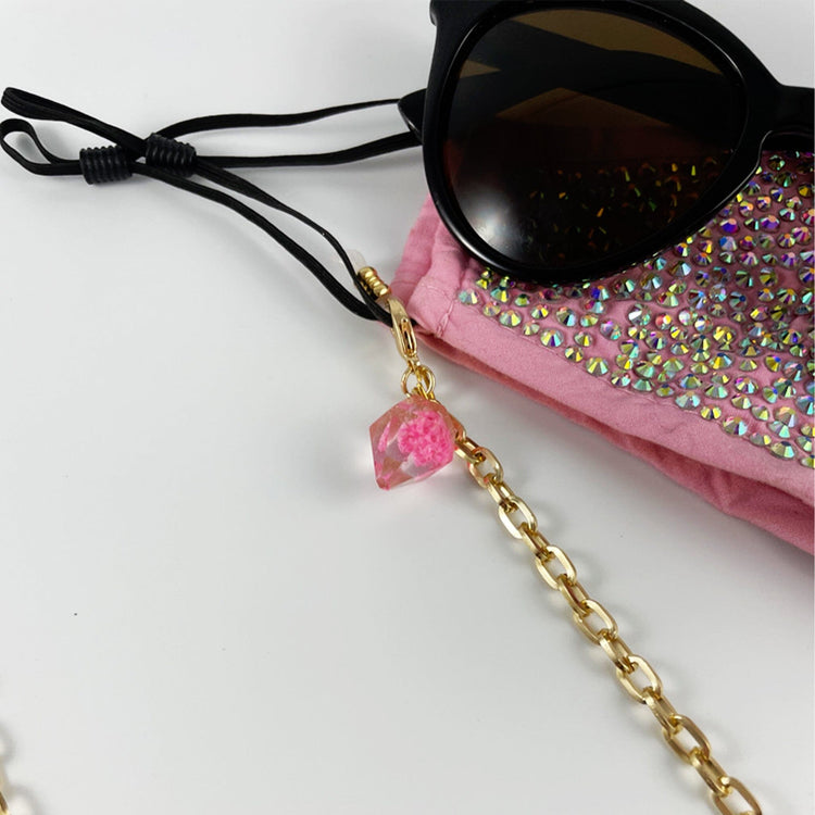 Gold Mask Chain with Floral Diamond Charm - Midnight Studio Mask Chain