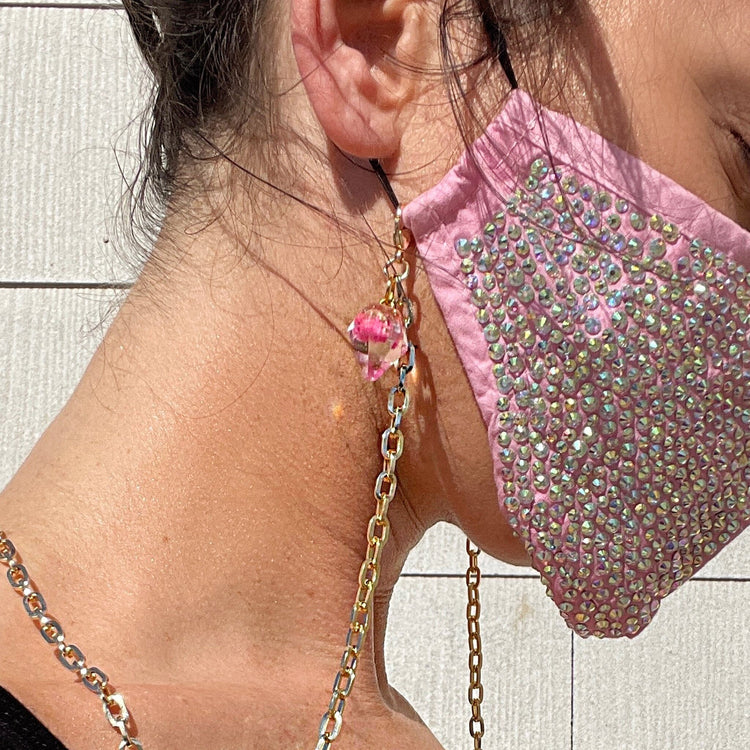 Gold Mask Chain with Floral Diamond Charm - Midnight Studio Mask Chain