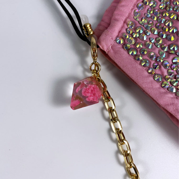 Gold Mask Chain with Floral Diamond Charm - Midnight Studio Mask Chain