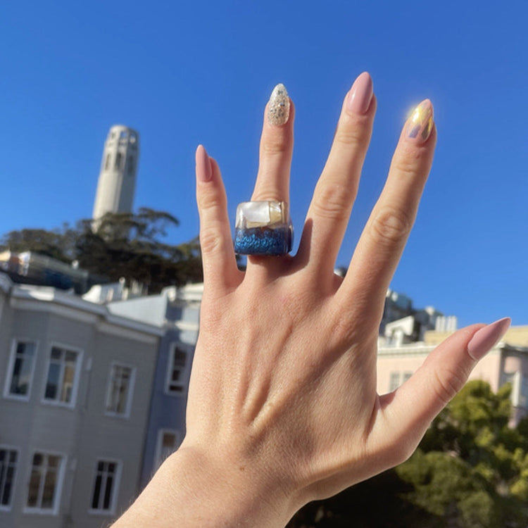 Layered Abalone Chunky Square Ring - Midnight Studio Rings