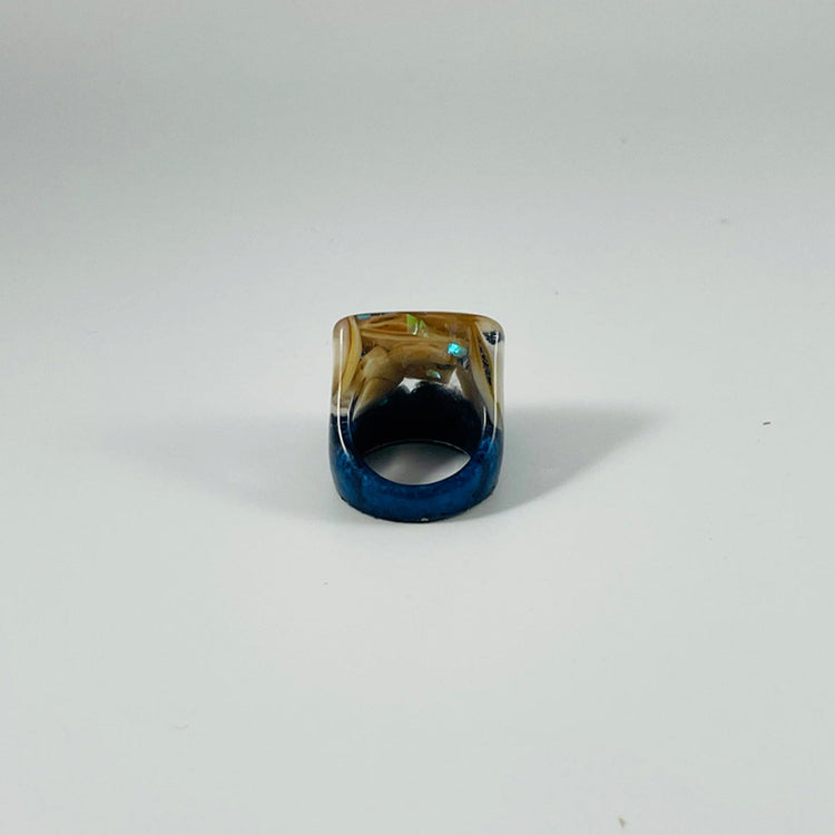 Layered Abalone Chunky Square Ring - Midnight Studio Rings