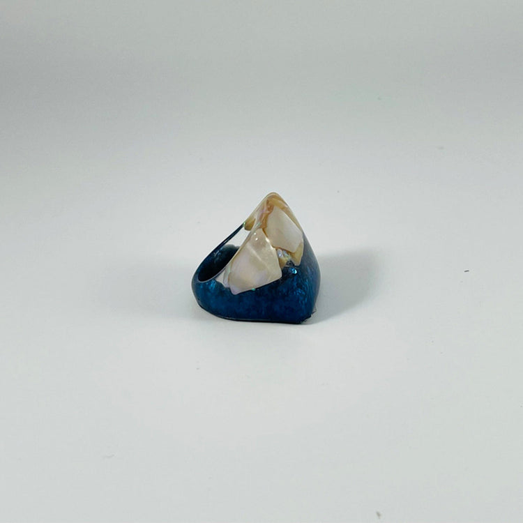 Layered Abalone Chunky Square Ring - Midnight Studio Rings
