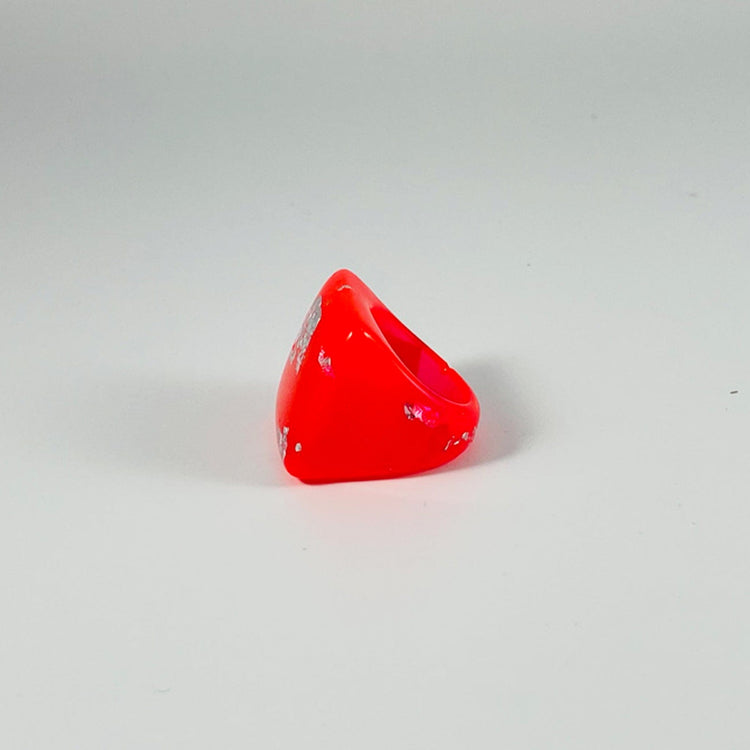 Neon Red & Silver Chunky Square Ring - Midnight Studio Rings