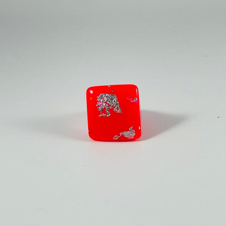 Neon Red & Silver Chunky Square Ring - Midnight Studio Rings