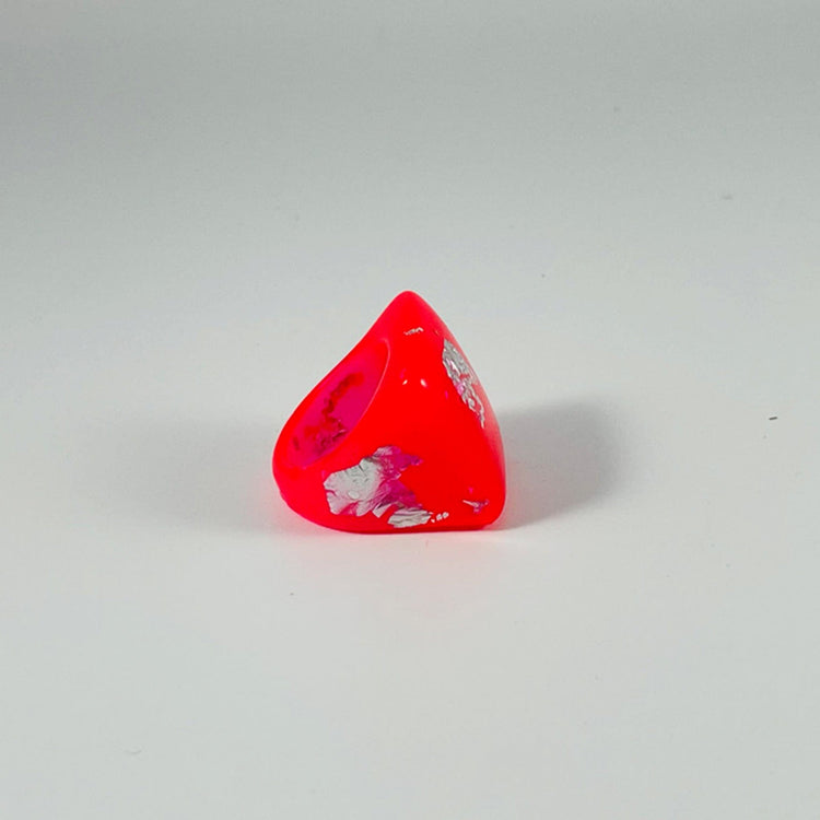 Neon Red & Silver Chunky Square Ring - Midnight Studio Rings