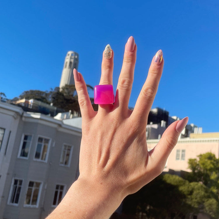 Pink & Purple *Glow in the Dark* Chunky Square Ring - Midnight Studio Rings