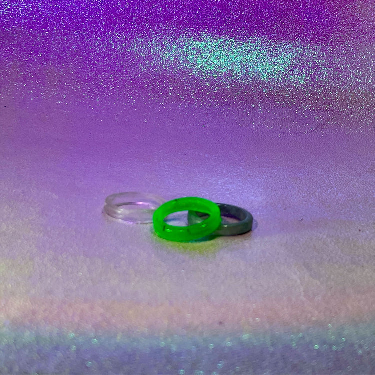 Stackable Ring 3pc Set - Midnight Studio Neon Green Clear Sage Rings