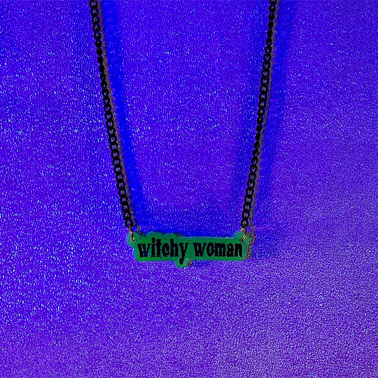 Witchy Woman Necklace - Midnight Studio Glow Green and Black Necklaces