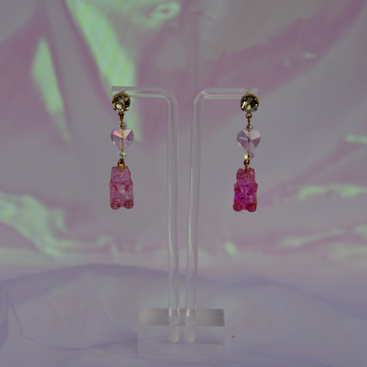 Holographic Pink Gummy Bear Dangle Earrings