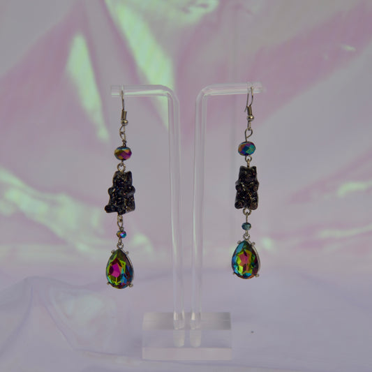 Holographic Black Gummy Bear Dangle Earrings