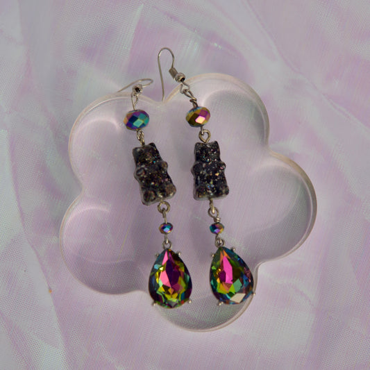 Holographic Black Gummy Bear Dangle Earrings