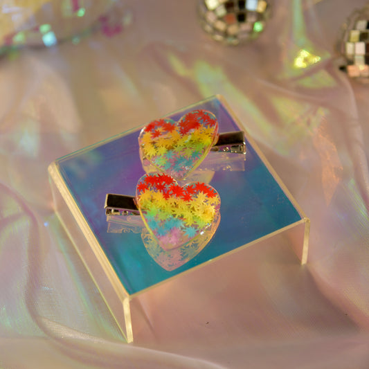 420 Rainbow Heart Hair Clip Set