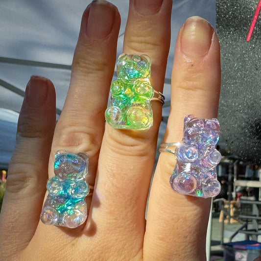 Adjustable Iridescent Gummy Bear Rings