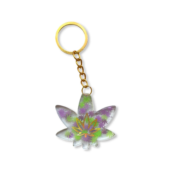 420 Keychains - Midnight Studio Green & Purple Pot Glitter with Holographic foil Keychains