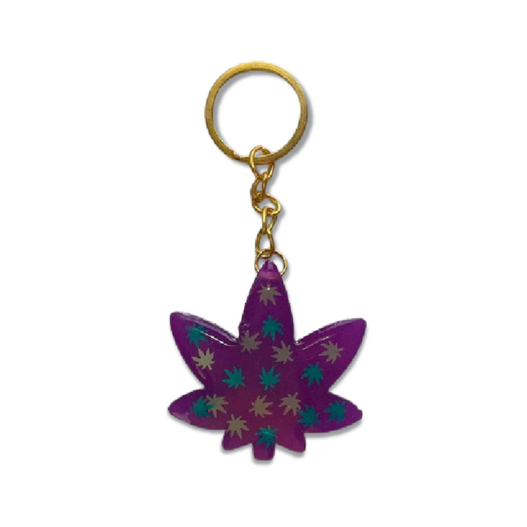 420 Keychains - Midnight Studio Purple to Blue (Color Changing) with Green Pot Glitter Keychains