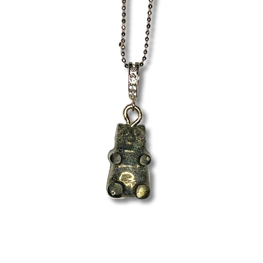 Black Holo Gummy Bear Pave Crystal Necklace - Midnight Studio Necklace