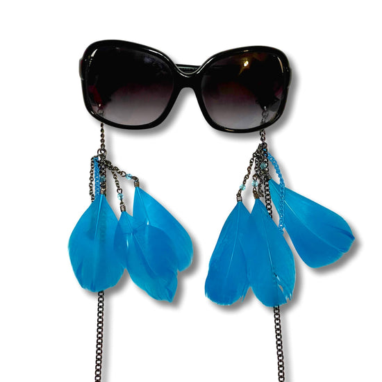 Blue Feather Convertible Mask/Glasses Chain - Midnight Studio Convertible Mask Chain
