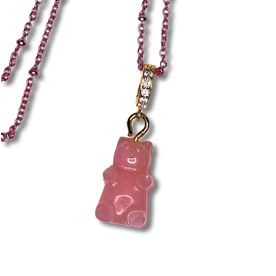 Bubblegum Pink Gummy Bear Pave Crystal Necklace - Midnight Studio Necklace