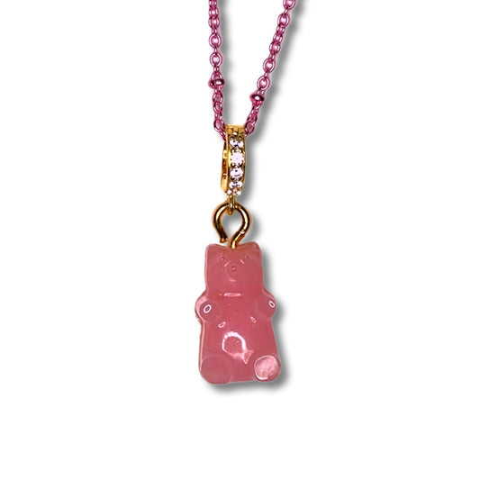 Bubblegum Pink Gummy Bear Pave Crystal Necklace - Midnight Studio Necklace