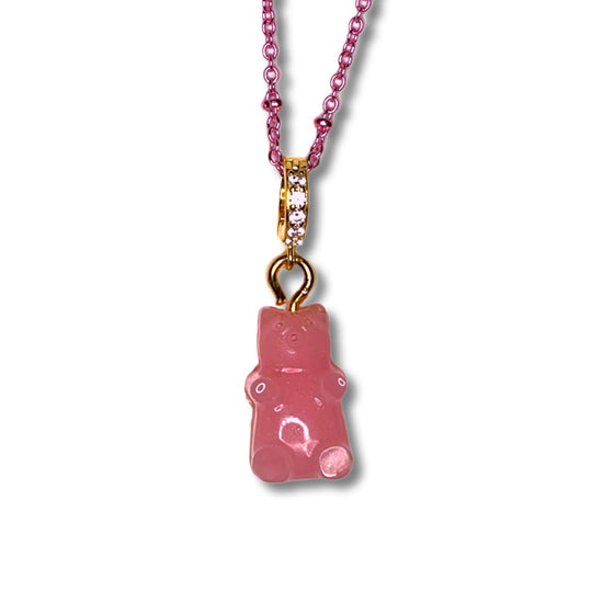 Bubblegum Pink Gummy Bear Pave Crystal Necklace - Midnight Studio Necklace