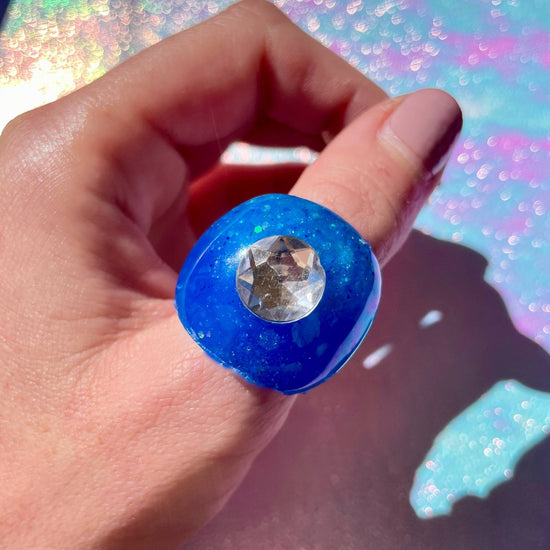 CHUNKY DOME SOLIDARITY RING (2 Styles) - Midnight Studio Blue with Gemstone Rings