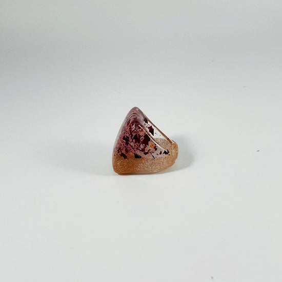Chunky Square Ring with Rose Petals and Holo Gold Glitter - Midnight Studio Rings