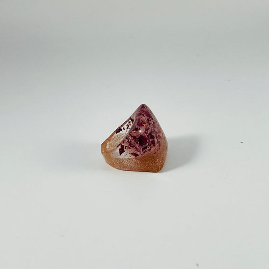 Chunky Square Ring with Rose Petals and Holo Gold Glitter - Midnight Studio Rings