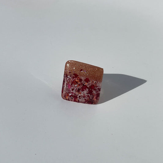 Chunky Square Ring with Rose Petals and Holo Gold Glitter - Midnight Studio Rings