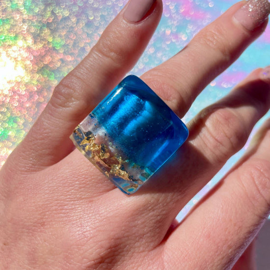 CHUNKY SQUARE SOLIDARITY RING (3 Styles) - Midnight Studio Ukraine Blue & Gold Rings