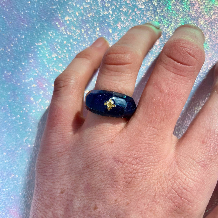 FACETED BUBBLE SOLIDARITY RING (3 styles) - Midnight Studio Ukraine Blue + Yellow Gemstones Rings