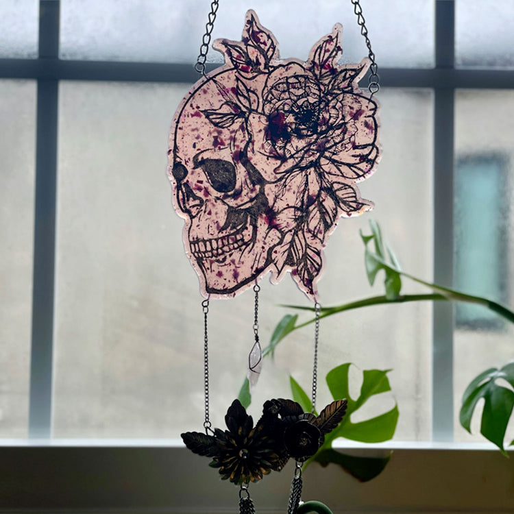 Floral Skull Hanging - Midnight Studio Suncatchers