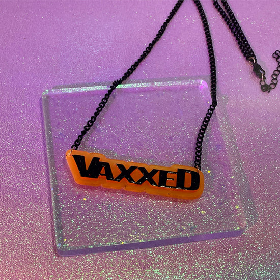 Glow-in-the-Dark Orange & Black "Retro" VAXXED Necklace - Midnight Studio Necklaces