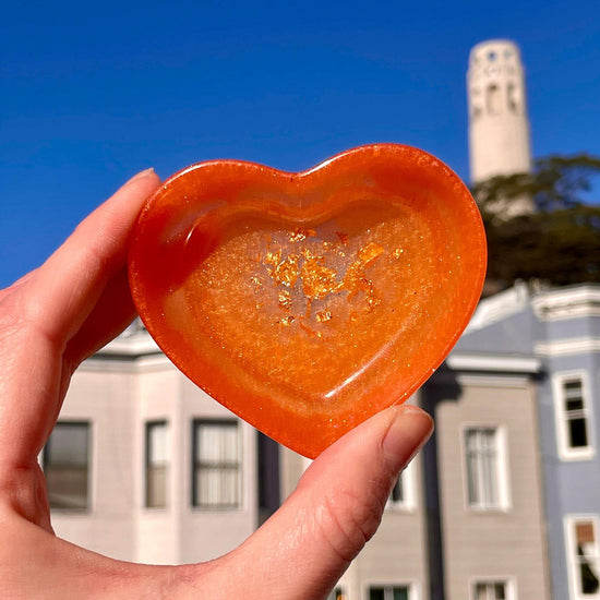 HEART DISH - Midnight Studio Orange with Gold Foil Decorative Bowls