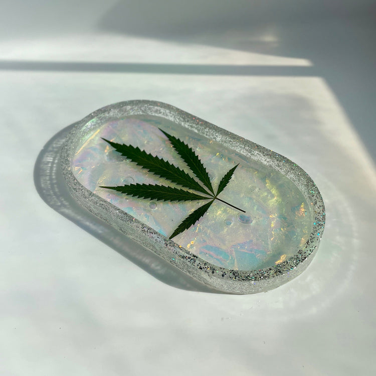 Holographic Cannabis Leaf Rolling Tray Tray Midnight Studio 