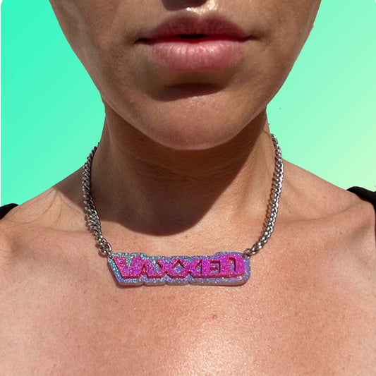 Holographic & Neon Pink "Retro" VAXXED Necklace - Midnight Studio Necklaces