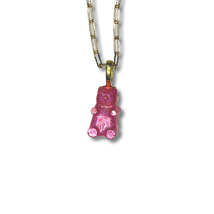 Holographic Pink Gummy Bear Pendant Necklace - Midnight Studio Necklace