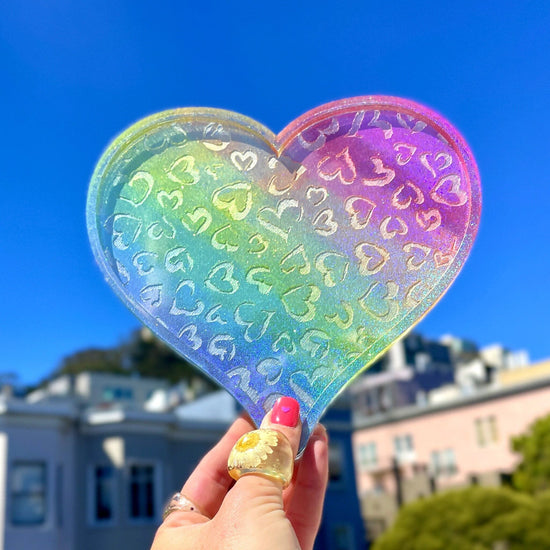 Holographic Rainbow Cheetah Print Heart Tray Tray Midnight Studio 