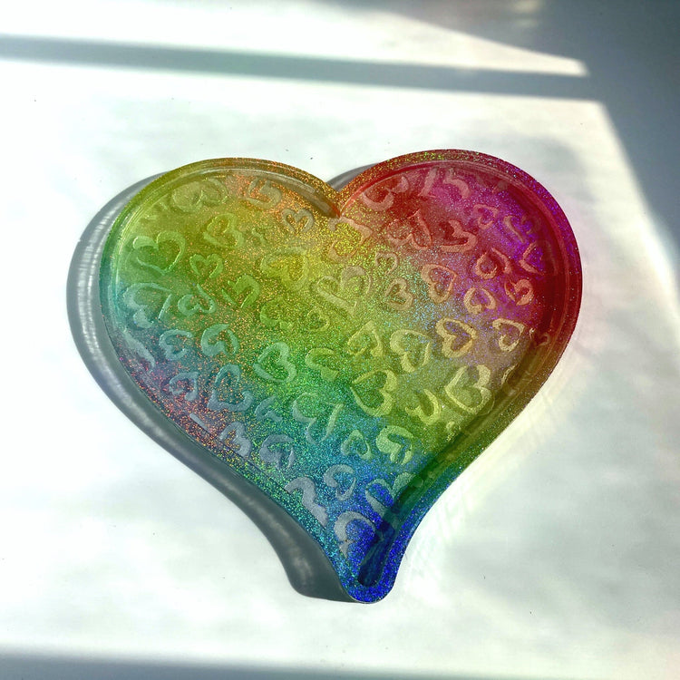 Holographic Rainbow Cheetah Print Heart Tray Tray Midnight Studio 