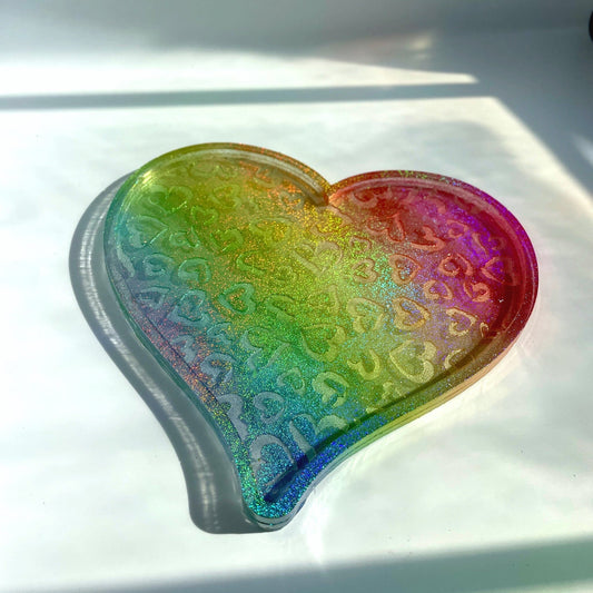 Holographic Rainbow Cheetah Print Heart Tray Tray Midnight Studio 