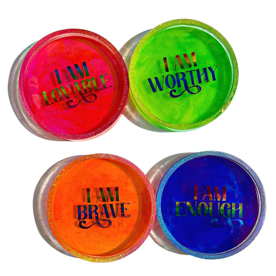 "I Am" Positive Affirmation Rainbow Coaster Set - Midnight Studio Coasters