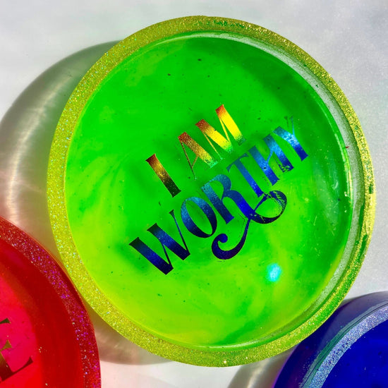 "I Am" Positive Affirmation Rainbow Coaster Set - Midnight Studio Coasters
