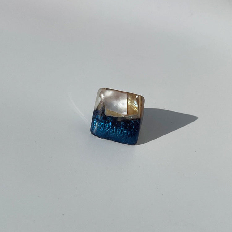 Layered Abalone Chunky Square Ring - Midnight Studio Rings
